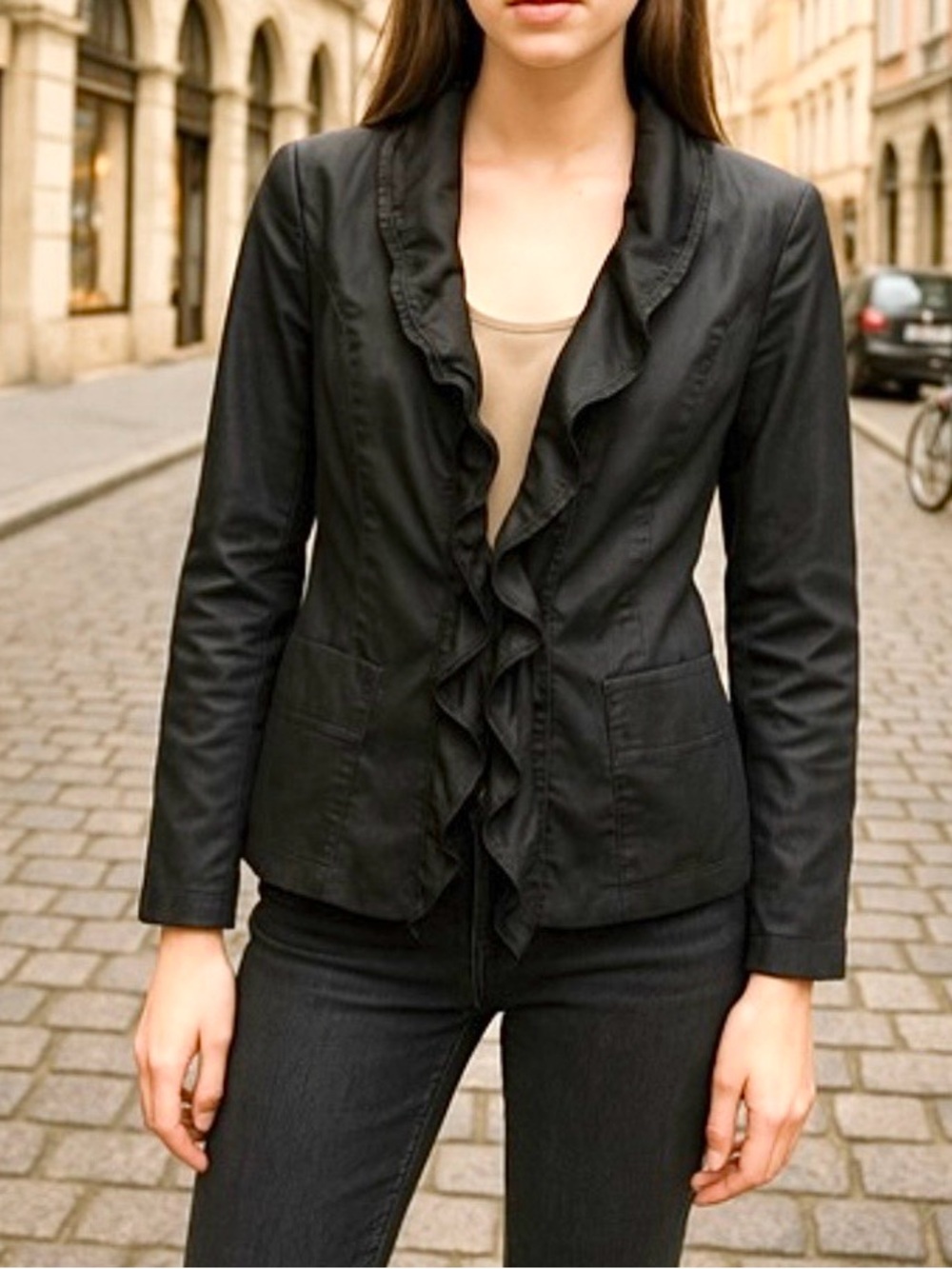 MARC CAIN ruffle cotton+silk blend blazer